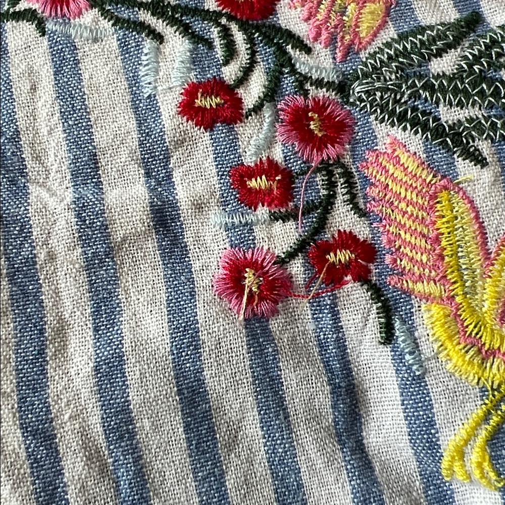Blue and White Striped Embroidered Peasant Top - Picture 8 of 12
